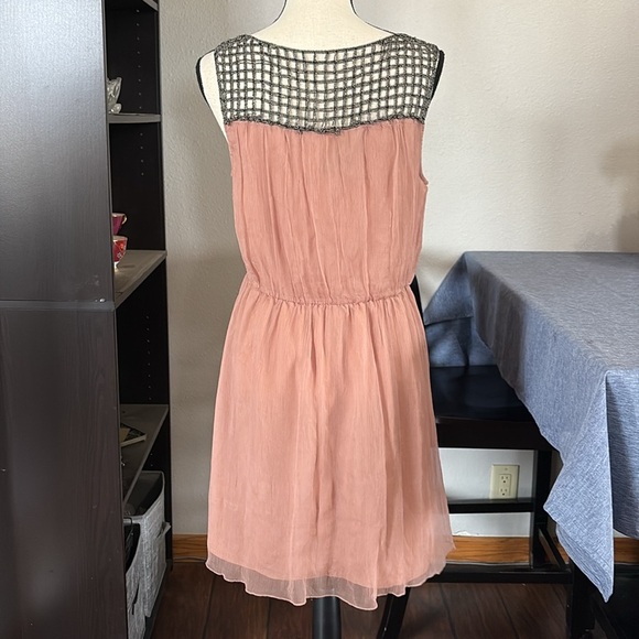 Topshop Petites Size 8 Dusty Pink Chainmail Top Tank Dress with Overlay - Picture 2 of 6